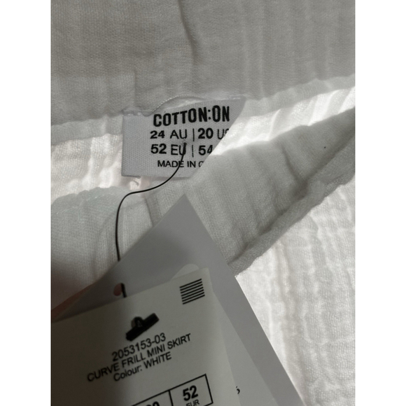 Cotton On Curve Frill White Mini Skirt• Cotton Gauze •plus sz 20• New W/tags - Picture 4 of 7